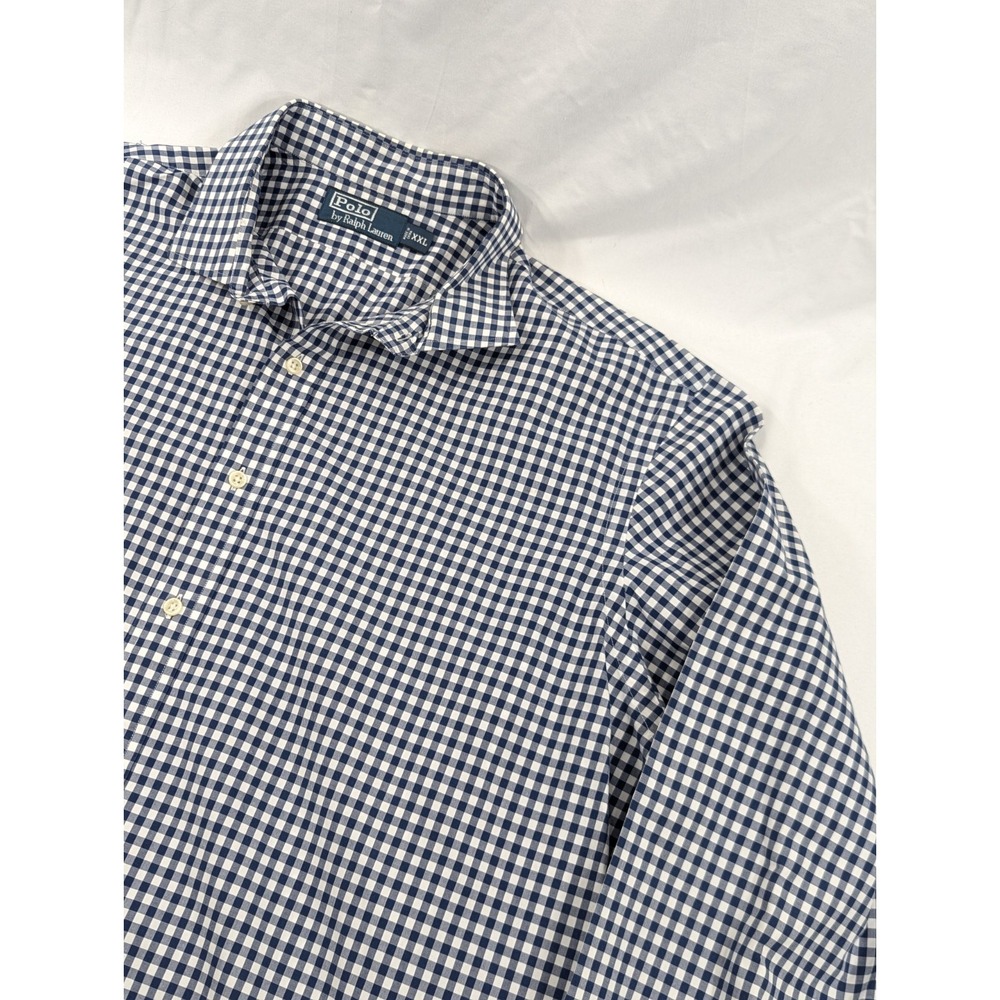 Vtg Polo Ralph Lauren Shirt Mens 2XL Blue Plaid Gingham Check Button Down EUC